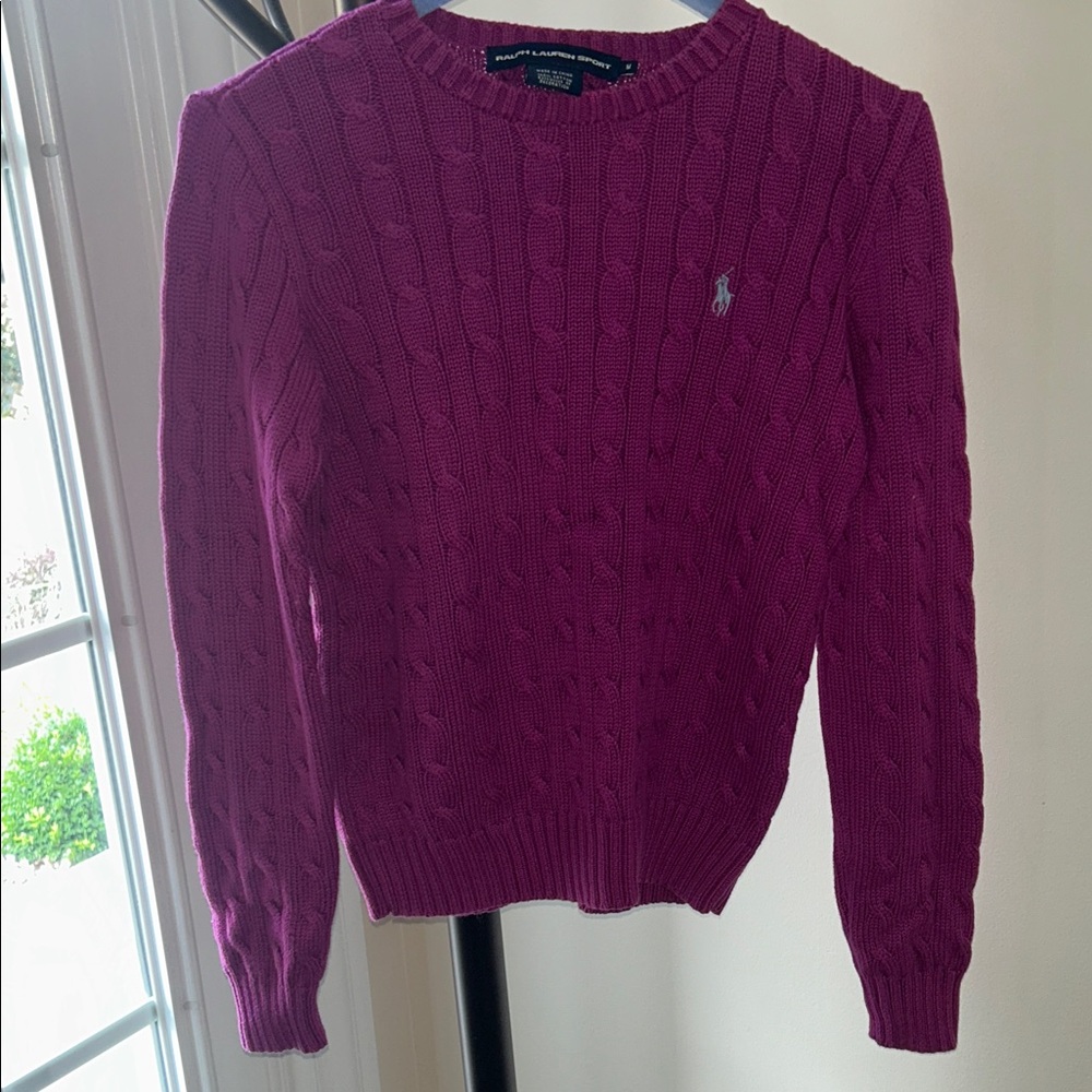 Ralph Lauren Magenta Cable Knit Cotton Sweater